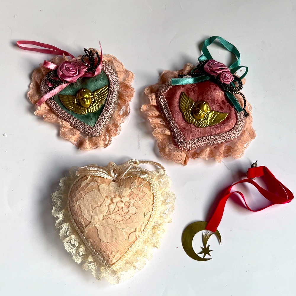 Vintage Heart/Cherub  Christmas Ornaments Lot 3